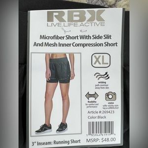 NWT RBX Microfiber Short with Side Slit and Mesh Inner Compression Short XL
